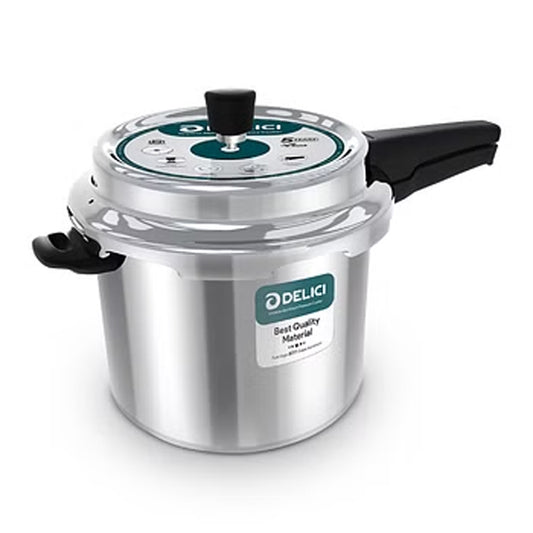 Delici Dripless 7 Litre Pressure Cooker ADPC7E Virgin Aluminium Build Specially Designed Handle Food Grade Rubber Gasket Gasket Release System Quality Pressure Regulator More from  DELICI Cookware More sustainable than new | B.8906126683849 (IS-IN-IC)