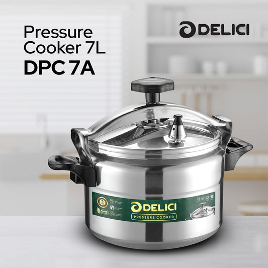 DELICI Aluminium Pressure Cooker 7L DPC 7A, Pressure Pot, Arabic Cooker,Safety Lock,Silver,2 Year Warranty | B.8906126688677 ( AR-AI-RO)
