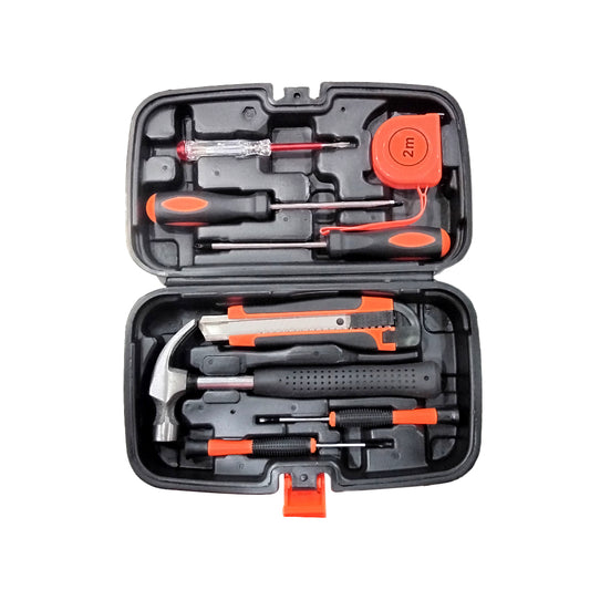 Household 9 Hand Tool Kit - Mechanic Tool Set Home Repair Tool Kit with Storage Case Screwdriver Hammer Measurring Tape(2m) Utility Knife Set Hardware Tool Kit | B.99910631 (OIS/OIH/NSS-TX)