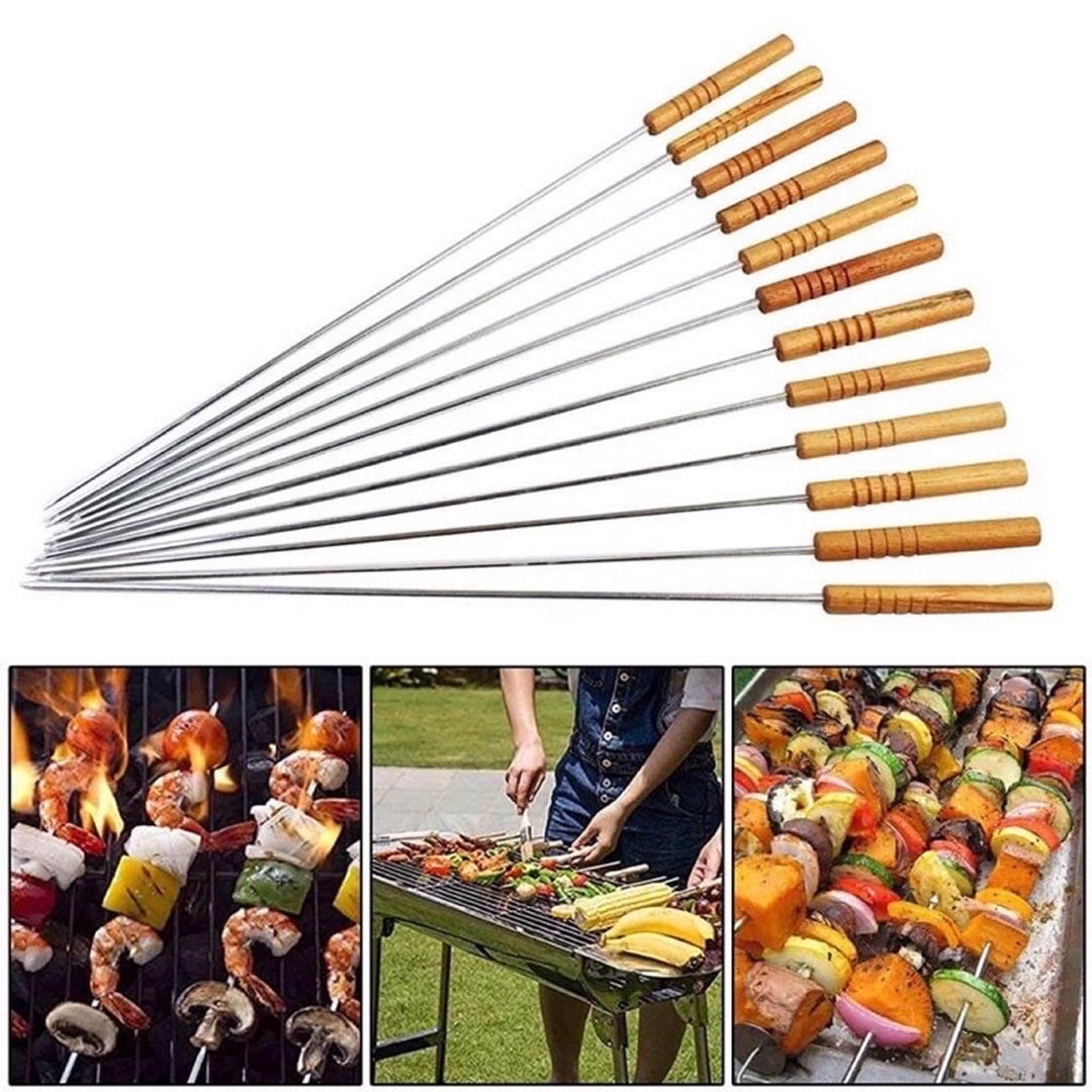 Stainless Steel 12pcs Barbecue Skewers Set Wooden Handle | B.6903201802739 (II/OSC/OSM-TX)